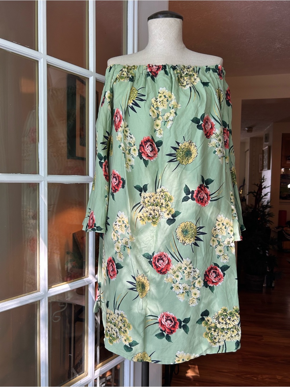 Lascana size 8 Off-Shoulder floral Midi Dress in green, pink, red, yellow floral